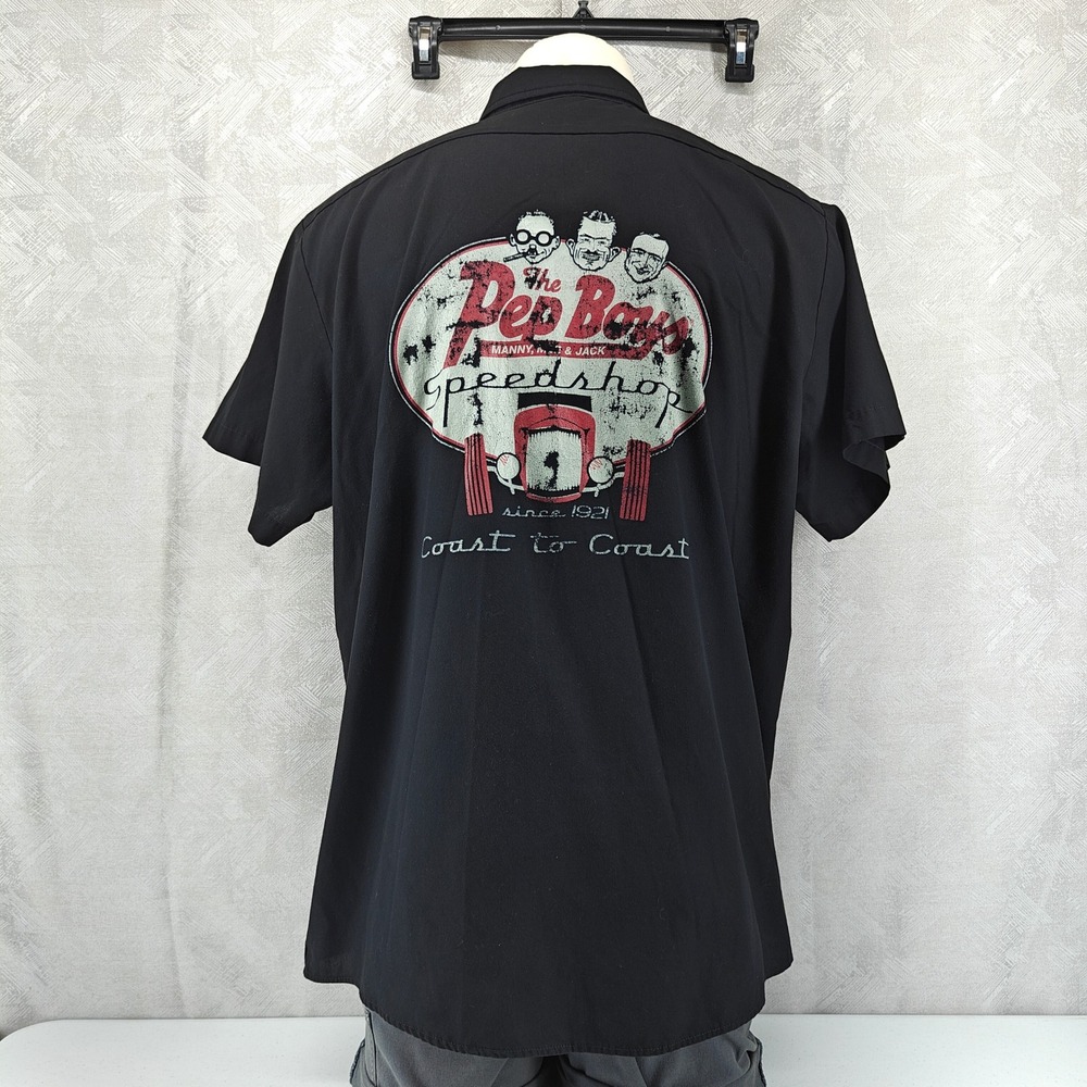 Dickies Pep Boys Speedshop Mens XL Black Work Shirt Hot Rod Graphic Garage Retro